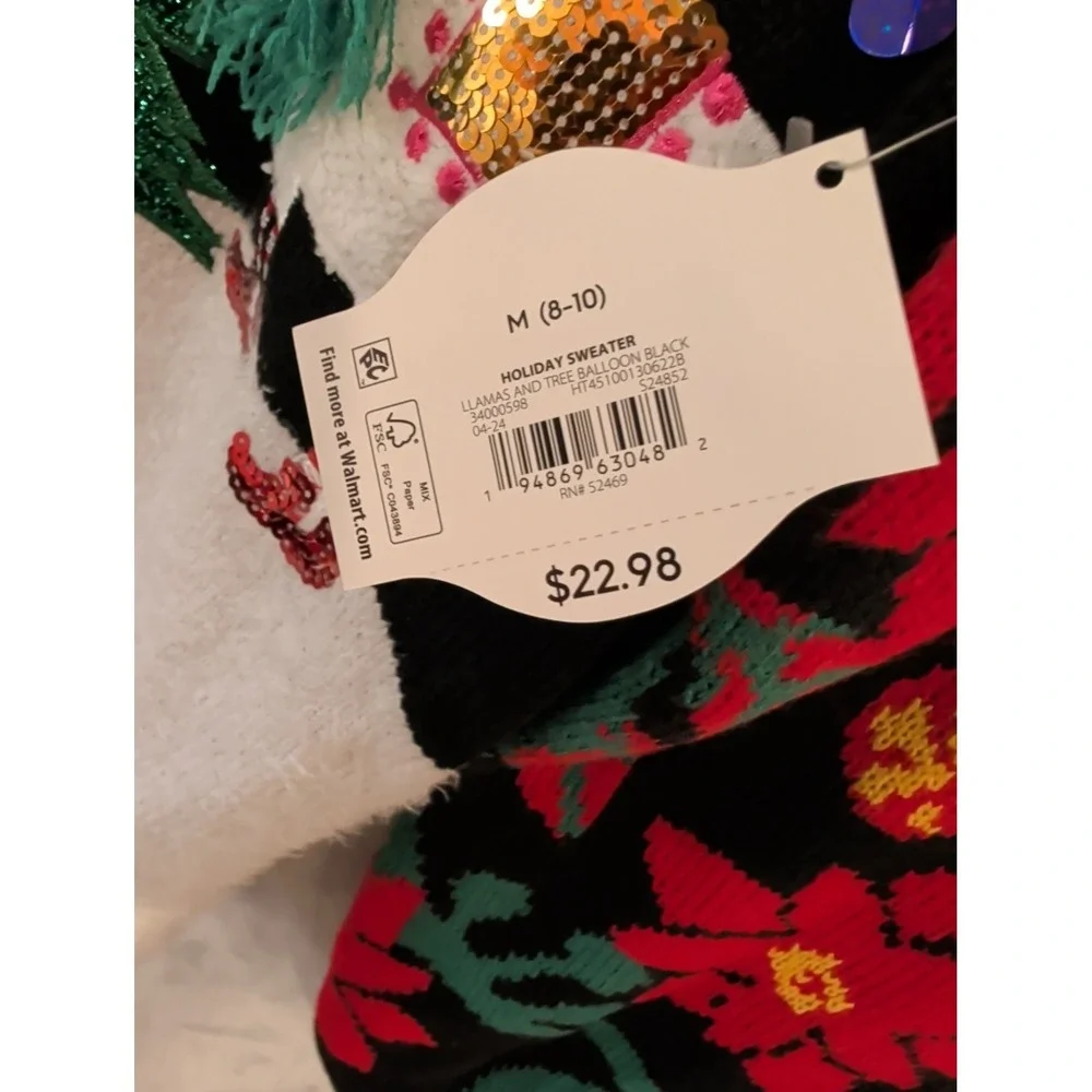 Holiday Time Llama Christmas Sweater‎ M 8-10 Black 3D Sequin Ugly Festive